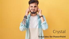  Presentation with yellow music - Presentation theme enhanced with young-hispanic-man-with-tattoos background and a yellow colored foreground