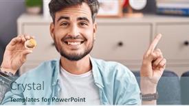 Presentation with cryptocurrency - Presentation theme having young-hispanic-man-with-tattoos background and a light blue colored foreground