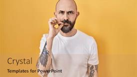  Presentation with lips mouth - Presentation consisting of young-hispanic-man-with-tattoos background and a coral colored foreground