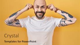  Presentation with ears - Slide set enhanced with young-hispanic-man-with-tattoos background and a yellow colored foreground
