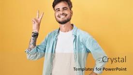  Presentation with victory - PPT theme enhanced with young-hispanic-man-with-tattoos background and a yellow colored foreground