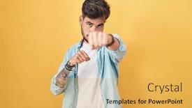  Presentation with electric yellow fish - Slides with young-hispanic-man-with-tattoos background and a yellow colored foreground