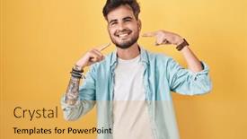  Presentation with dental - PPT layouts consisting of young-hispanic-man-with-tattoos and a yellow colored foreground