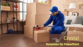  Presentation with new home - Theme with young-hispanic-man-worker-packing background and a tawny brown colored foreground