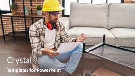  Presentation with reading - Theme having young-hispanic-man-worker-reading background and a violet colored foreground