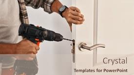  Presentation with man door - Slide deck consisting of young-hispanic-man-worker-repairing background and a lemonade colored foreground