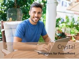 Young Hispanic Man Working Using PPT template 61 | CrystalGraphics