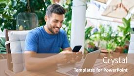  Presentation with working - Colorful slide set enhanced with young-hispanic-man-working-using backdrop and a coral colored foreground