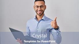  Presentation with computer on success - Presentation with young-hispanic-man-working-using background and a light blue colored foreground