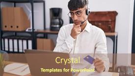  Presentation with credit card - Presentation theme enhanced with young-hispanic-man-working-using background and a  colored foreground