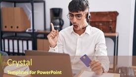  Presentation with credit card - Presentation theme enhanced with young-hispanic-man-working-using background and a coral colored foreground