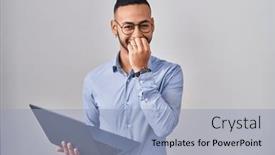  Presentation with scandal - Presentation theme enhanced with young-hispanic-man-working-using background and a light blue colored foreground