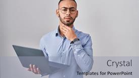  Presentation with sore throat - Slide deck with young-hispanic-man-working-using and a light blue colored foreground