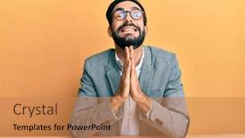  Presentation with working together - Beautiful PPT theme featuring young-hispanic-man-working backdrop and a coral colored foreground