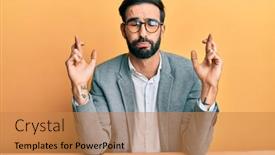  Presentation with office ergonomics man worker exercising - PPT theme enhanced with young-hispanic-man-working background and a coral colored foreground