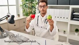  Presentation with dietitian - Presentation theme having young-hispanic-man-working background and a soft green colored foreground