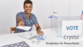  Presentation with politics - Presentation theme consisting of young-hispanic-man-working background and a white colored foreground