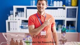  Presentation with scientist - Theme consisting of young-hispanic-man-working background and a coral colored foreground