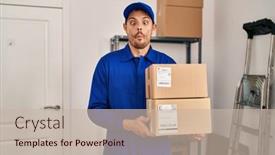  Presentation with moving - PPT theme with young-hispanic-man-working background and a soft green colored foreground