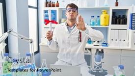  Presentation with scientist - Presentation having young-hispanic-man-working background and a light blue colored foreground