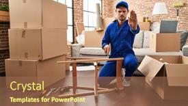  Presentation with moving - Theme consisting of young-hispanic-man-working background and a coral colored foreground