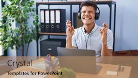  Presentation with working - Presentation theme with young-hispanic-man-working background and a  colored foreground