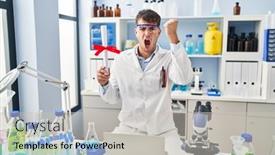  Presentation with scientist - Presentation consisting of young-hispanic-man-working background and a light gray colored foreground