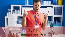  Presentation with rock star - PPT theme featuring young-hispanic-man-working background and a coral colored foreground