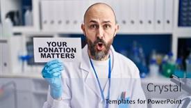  Presentation with donation - Slide set featuring young-hispanic-man-working background and a light blue colored foreground