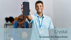  Presentation with retail - Presentation theme featuring young-hispanic-man-working background and a  colored foreground