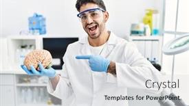  Presentation with medical brain - Slide set having young-hispanic-man-working background and a light gray colored foreground