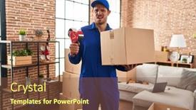  Presentation with man power service - PPT theme with young-hispanic-man-working background and a tawny brown colored foreground