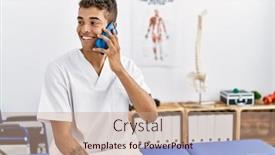  Presentation with physiotherapy - Slide deck with young-hispanic-man-working background and a coral colored foreground