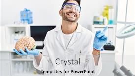  Presentation with medical brain - Presentation theme with young-hispanic-man-working background and a light gray colored foreground