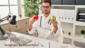  Presentation with dietitian - Presentation theme enhanced with young-hispanic-man-working background and a soft green colored foreground