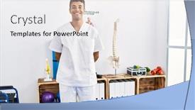  Presentation with physiotherapy - PPT theme having young-hispanic-man-working background and a white colored foreground
