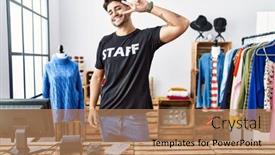  Presentation with boutique - Presentation theme enhanced with young-hispanic-man-working background and a  colored foreground