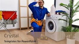  Presentation with hand washing - Slide set with young-hispanic-man-working background and a coral colored foreground