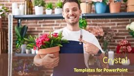  Presentation with hand holding plant - Theme consisting of young-hispanic-man-working background and a tawny brown colored foreground