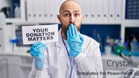  Presentation with scientist - Slide set with young-hispanic-man-working background and a light gray colored foreground