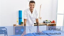  Presentation with physiotherapy - Slide deck featuring young-hispanic-man-working background and a light blue colored foreground