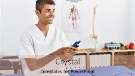  Presentation with physiotherapy - Slides consisting of young-hispanic-man-working background and a coral colored foreground