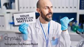  Presentation with donation - Presentation enhanced with young-hispanic-man-working background and a light gray colored foreground