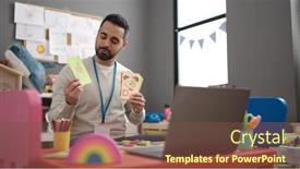  Presentation with teaching - PPT theme having young-hispanic-man-working background and a tawny brown colored foreground