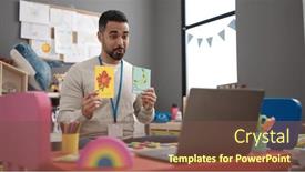  Presentation with teaching - Presentation theme consisting of young-hispanic-man-working background and a tawny brown colored foreground