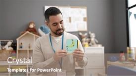  Presentation with teaching - Slide deck having young-hispanic-man-working background and a coral colored foreground