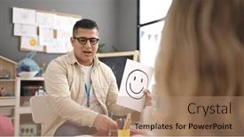  Presentation with emotion - Presentation theme consisting of young-hispanic-man-working background and a coral colored foreground