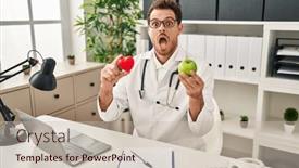  Presentation with dietitian - PPT theme enhanced with young-hispanic-man-working background and a soft green colored foreground