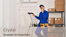  Presentation with renovation - Presentation design consisting of young-hispanic-man-working background and a soft green colored foreground