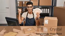  Presentation with success business - Theme with young-hispanic-man-working background and a coral colored foreground